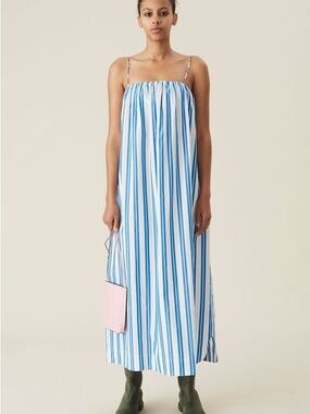 Ganni Blue and White Striped Maxi Dress